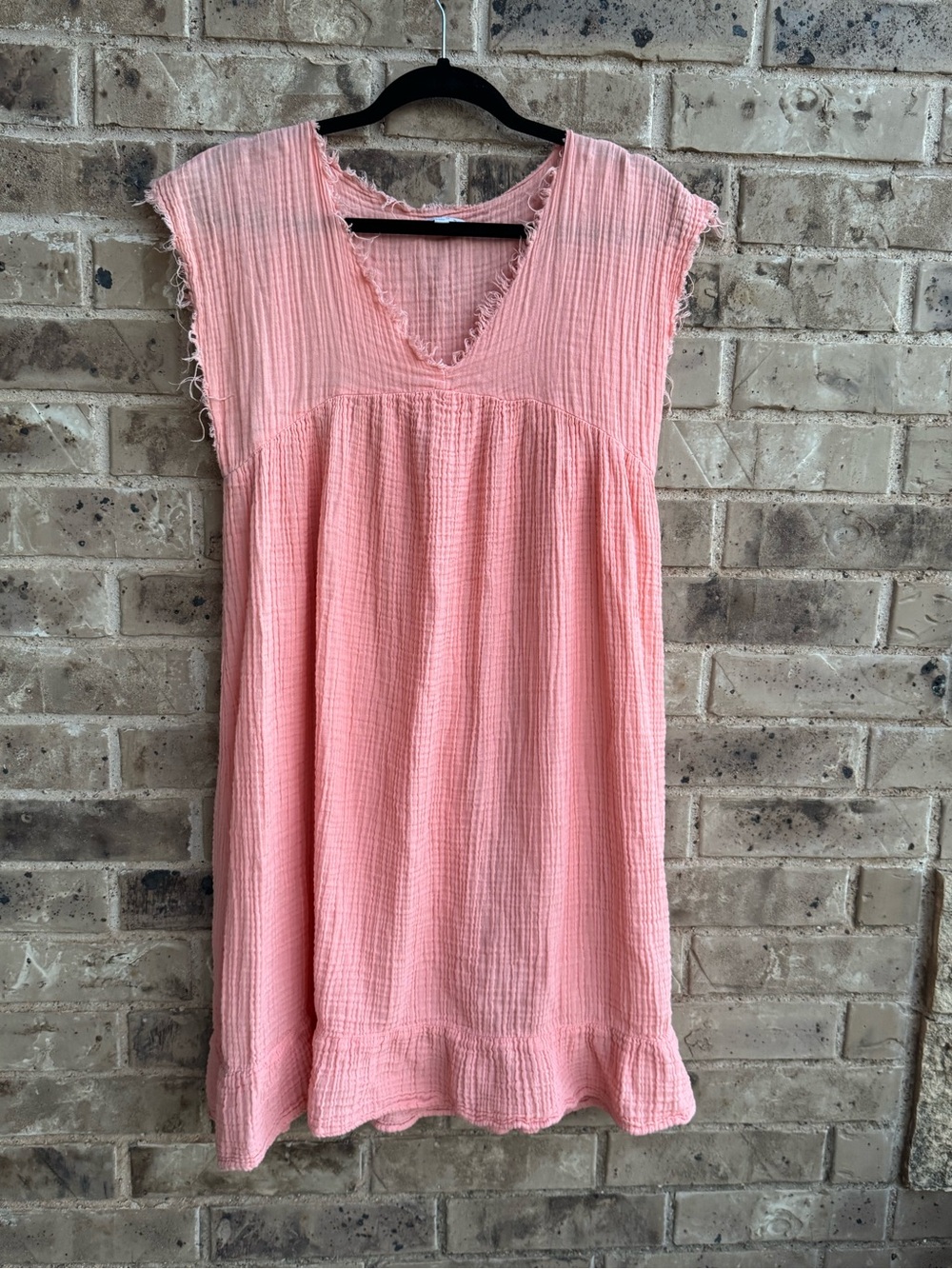 Anthropologie S’edge Salmon Pink Gauze V-Neck Summer Dress size L